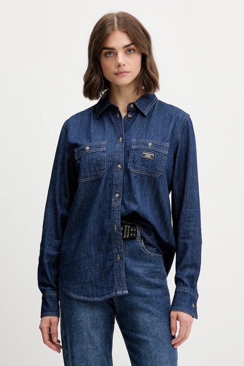 Guess Jeans koszula jeansowa damska kolor granatowy regular z kołnierzykiem klasycznym W5YH37 D5M8D - zdjęcie produktu nr 1