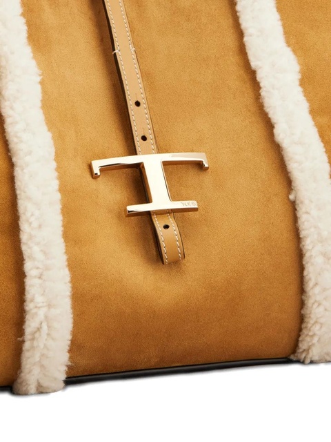 Tod's shearling-trimmed T-buckle shoulder bag - Brown - zdjęcie produktu nr 2
