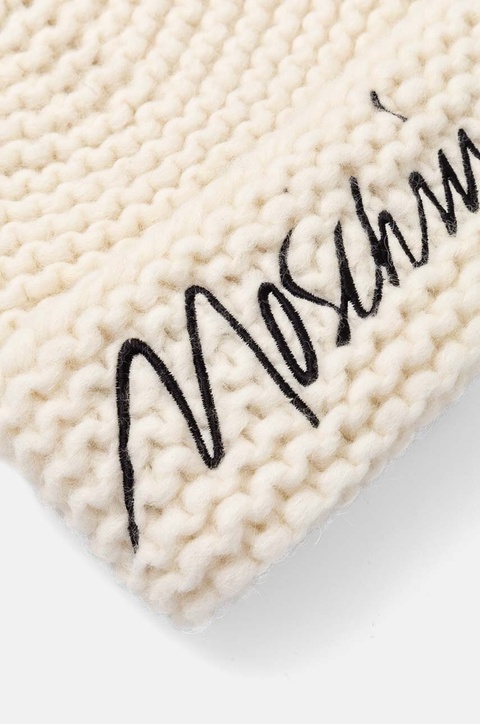 Moschino czapka wełniana kolor beżowy z grubej dzianiny wełniana M3170 65423 - zdjęcie produktu nr 2
