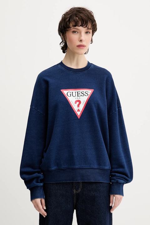 Guess Jeans bluza bawełniana damska kolor granatowy z nadrukiem W5YQ12 KCXQ1 - zdjęcie produktu nr 1