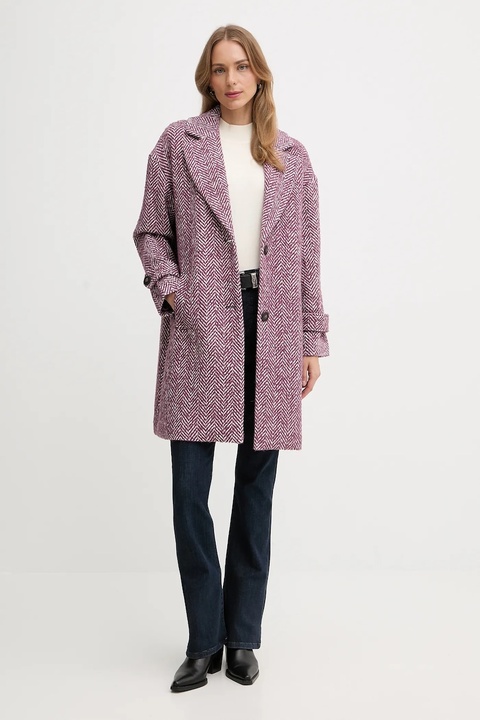 United Colors of Benetton płaszcz z dodatkiem wełny kolor fioletowy 2M9SDN08T - zdjęcie produktu nr 2
