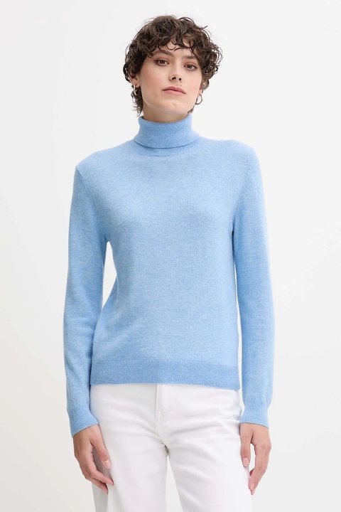 United Colors of Benetton sweter wełniany damski kolor niebieski z golfem 1002D2348 - zdjęcie produktu nr 1