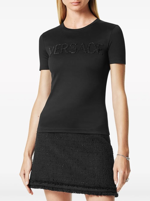Versace logo crystal-embellished cotton T-shirt - Black - zdjęcie produktu nr 2