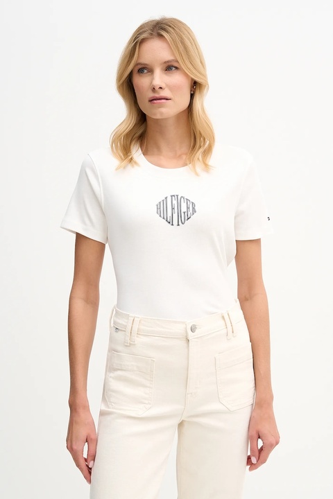 Tommy Hilfiger t-shirt bawełniany damski kolor beżowy WW0WW47880 - zdjęcie produktu nr 1