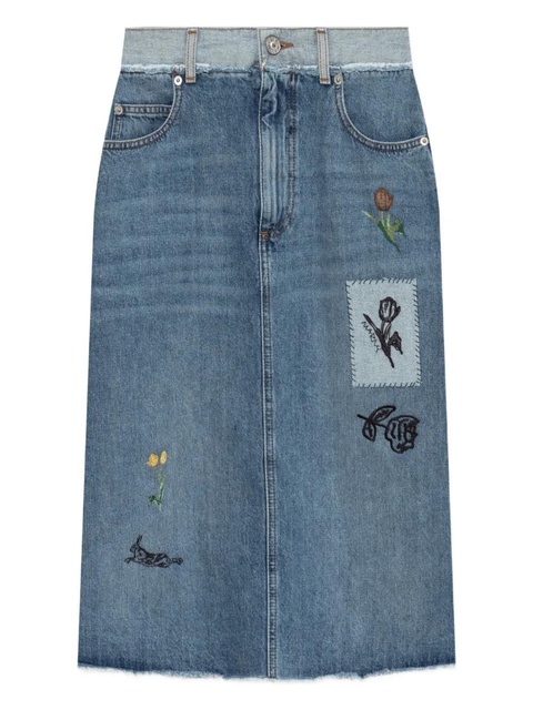 Marni embroidered-floral denim midi skirt - Blue - zdjęcie produktu nr 1