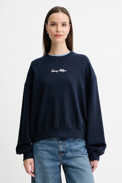 Tommy Hilfiger bluza bawełniana damska kolor granatowy gładka WW0WW48269 - zdjęcie produktu nr 1