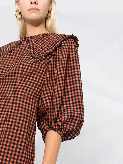 GANNI seersucker check mini dress - Orange - zdjęcie produktu nr 2