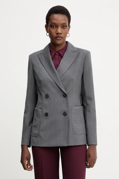 Weekend Max Mara marynarka wełniana ORNATI kolor szary dwurzędowa gładka 2525046012600 - zdjęcie produktu nr 1