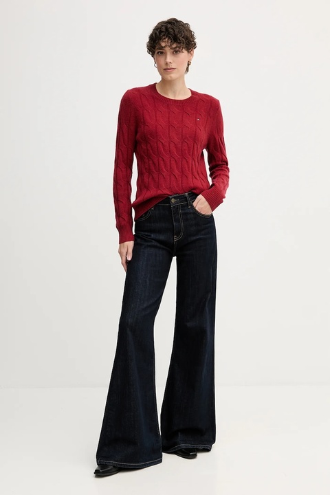 Tommy Hilfiger sweter wełniany damski kolor bordowy lekki WW0WW43586 - zdjęcie produktu nr 1