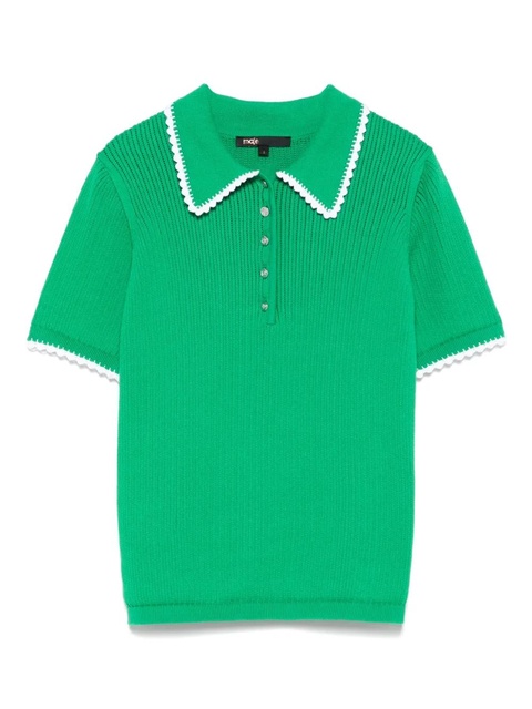 Maje pointelle-knit crochet polo top - Green - zdjęcie produktu nr 1