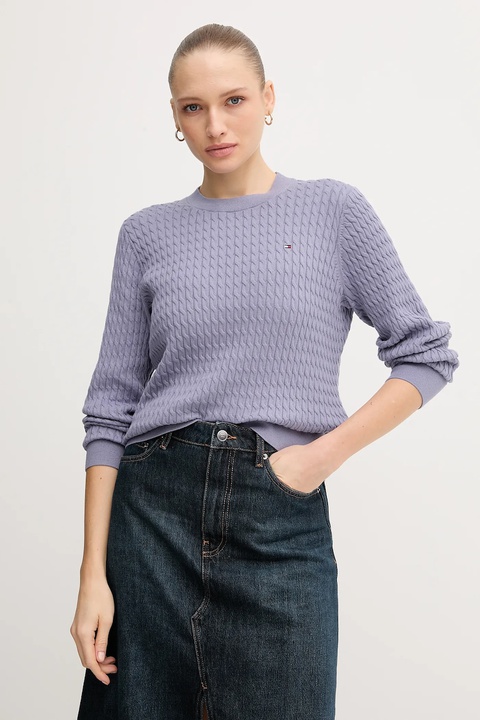 Tommy Hilfiger sweter bawełniany kolor fioletowy lekki WW0WW44993 - zdjęcie produktu nr 1
