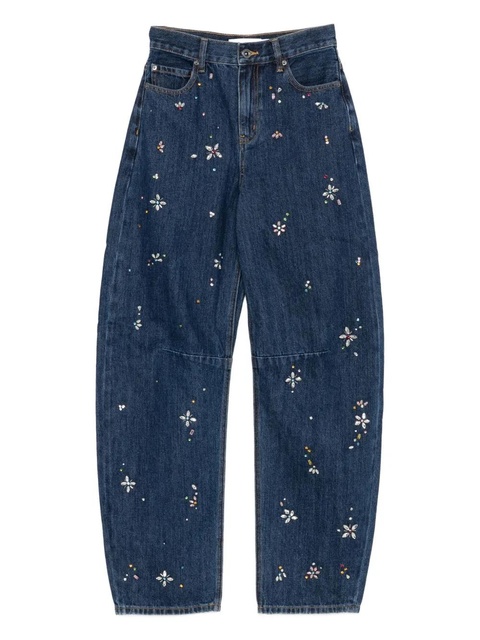 Self-Portrait crystal-flower embellished jeans - Blue - zdjęcie produktu nr 1