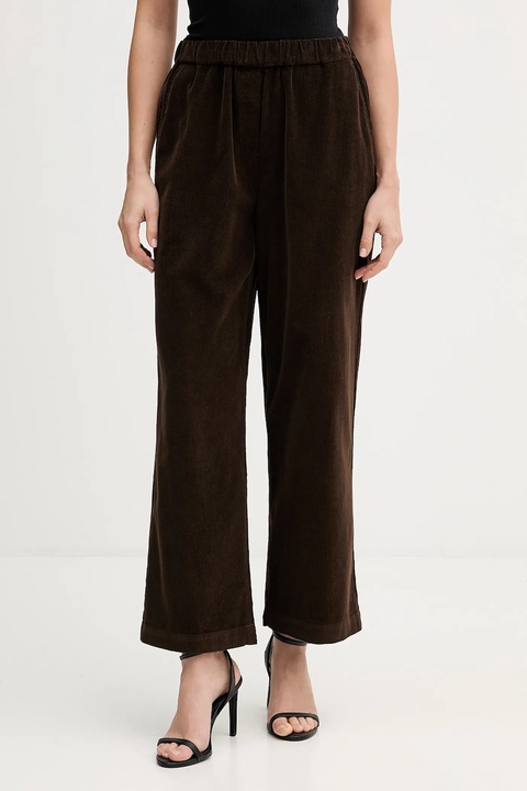 United Colors of Benetton spodnie bawełniane damskie kolor brązowy szerokie high waist 494BDF0A7 - zdjęcie produktu nr 1