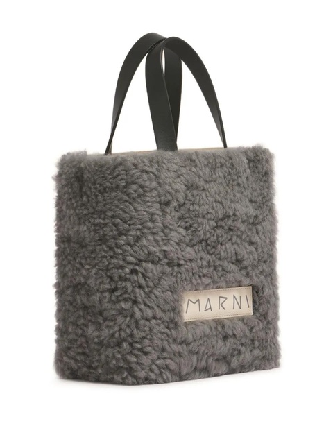 Marni shearling grained leather tote bag - Grey - zdjęcie produktu nr 2