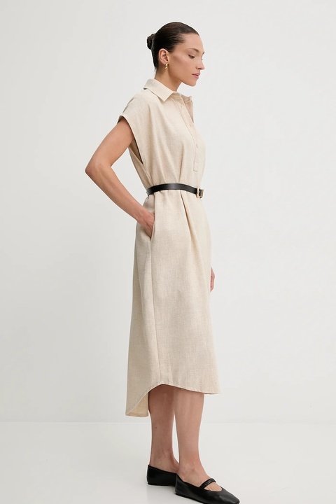Answear.LAB sukienka z lnem kolor beżowy midi oversize - zdjęcie produktu nr 2