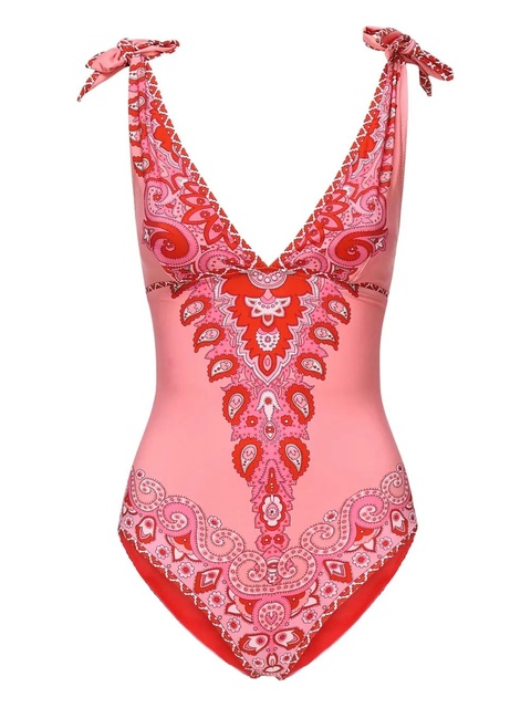 ETRO paisley-print tie-shoulder swimsuit - Pink - zdjęcie produktu nr 1
