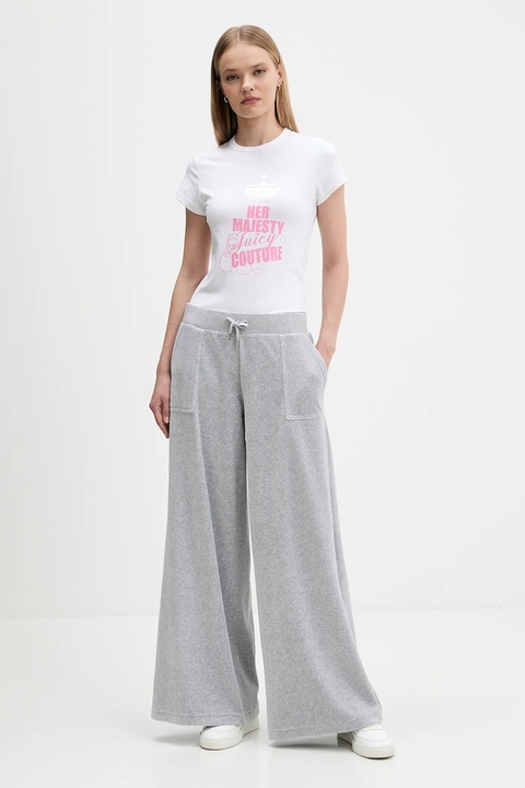 Juicy Couture spodnie dresowe welurowe damskie kolor szary melanżowe JCBBJ225803 - zdjęcie produktu nr 2