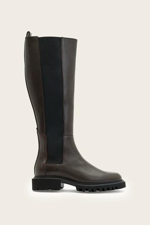 AllSaints kozaki skórzane MAEVE BOOT damskie kolor brązowy na płaskim obcasie W098FB - zdjęcie produktu nr 1