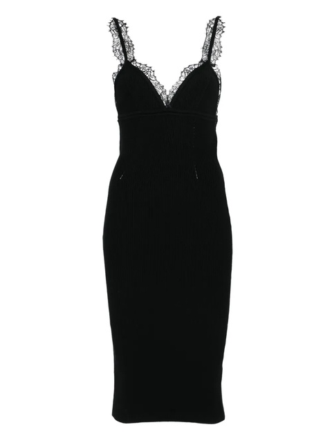 Blumarine lace-trimmed ribbed midi dress - Black - zdjęcie produktu nr 1