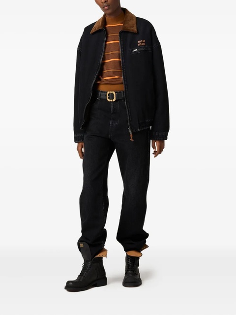 Miu Miu corduroy-collar denim jacket - Black - zdjęcie produktu nr 1
