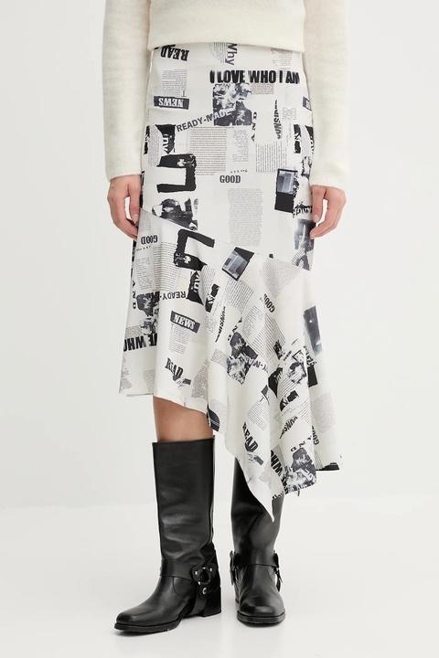 Desigual spódnica BREAKING NEWS kolor beżowy 25WWFK07 - zdjęcie produktu nr 1