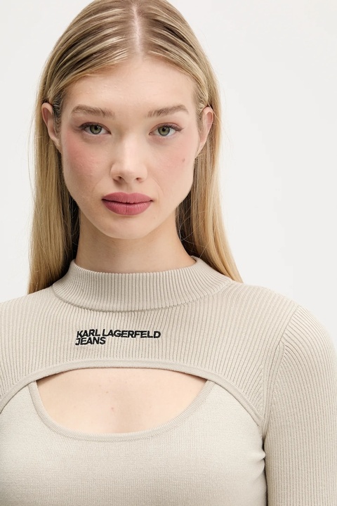 Karl Lagerfeld Jeans sweter damski kolor beżowy lekki z półgolfem A4W18013 - zdjęcie produktu nr 2