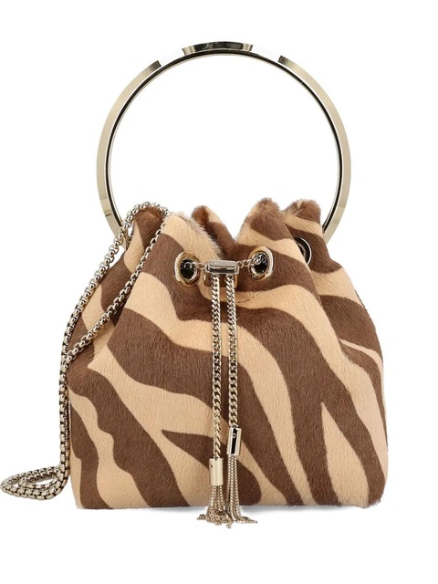 Jimmy Choo Bon Bon zebra-print ring-handle bag - Brown - zdjęcie produktu nr 1