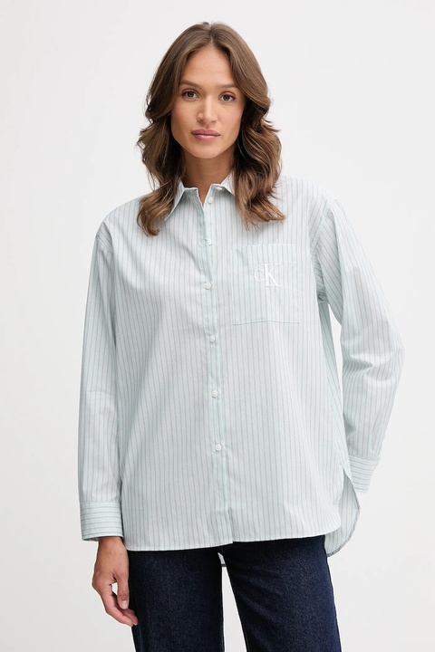 Calvin Klein Jeans koszula damska kolor zielony relaxed z kołnierzykiem klasycznym LV044D170G - zdjęcie produktu nr 1