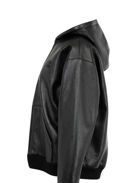 Miu Miu hooded leather jacket - Black - zdjęcie produktu nr 2