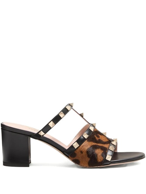 Valentino Garavani 60mm Rockstud leopard-print sandals - Black - zdjęcie produktu nr 1