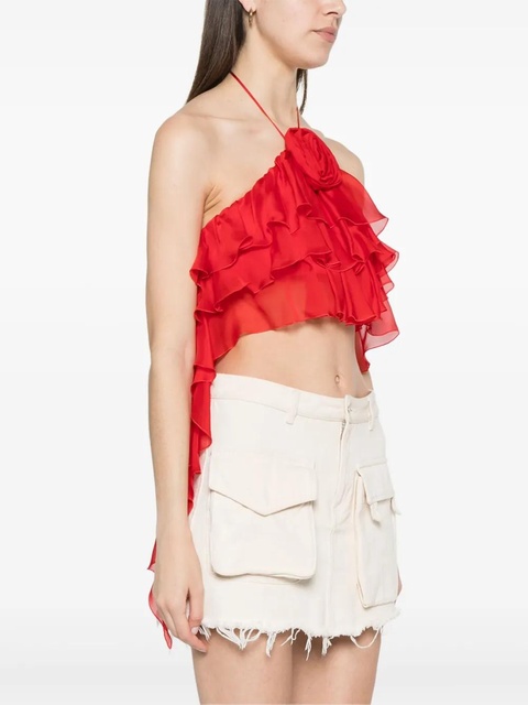 Blumarine sash-detail ruffled crop top - Red - zdjęcie produktu nr 2