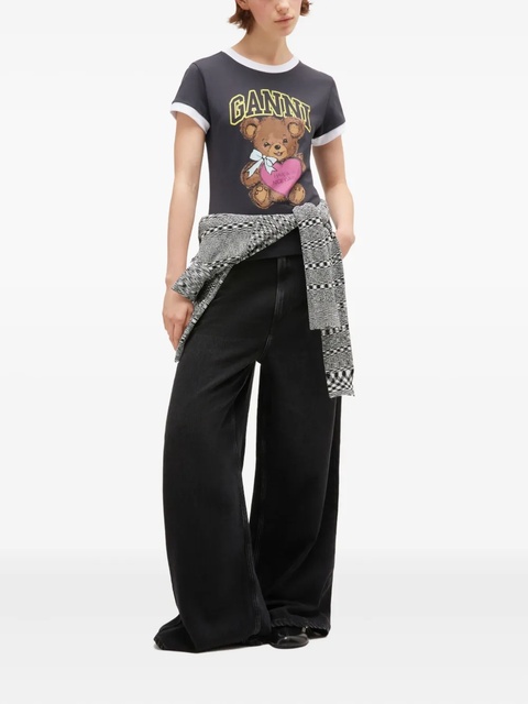 GANNI Teddy-print ringer T-shirt - Grey - zdjęcie produktu nr 2