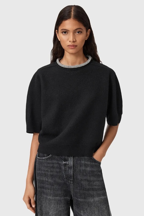 AllSaints t-shirt wełniany ODELL damskie kolor czarny W049KD - zdjęcie produktu nr 1