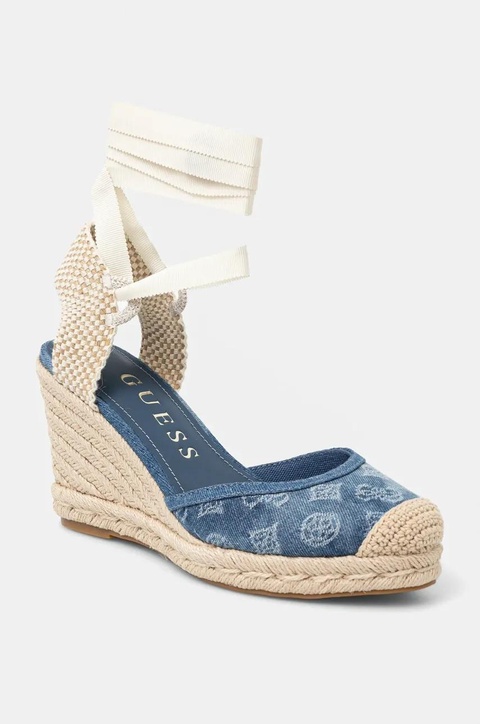 Guess espadryle CYRENA kolor niebieski na koturnie FLJCYR DEN04 - zdjęcie produktu nr 1