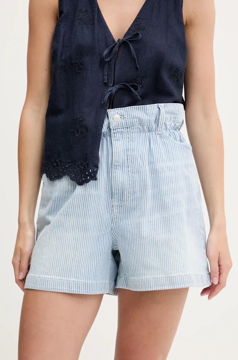 Tommy Jeans szorty jeansowe damskie kolor niebieski wzorzyste high waist DW0DW20085 - zdjęcie produktu nr 1