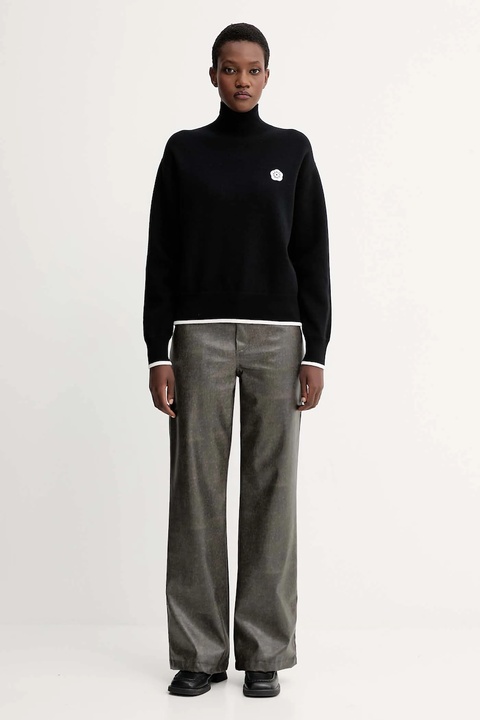 Kenzo sweter z dodatkiem wełny damski kolor czarny z golfem FF62PU7183LF - zdjęcie produktu nr 2