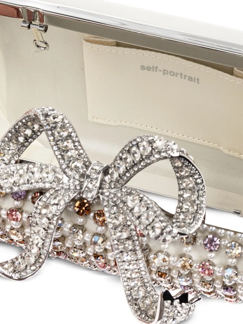 Self-Portrait crystal-embellished bow-detail clutch - White - zdjęcie produktu nr 1