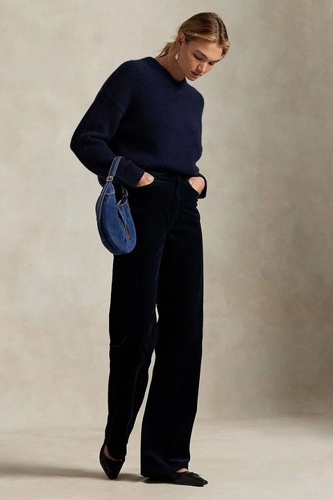 Polo Ralph Lauren spodnie sztruksowe damskie kolor granatowy proste high waist 211A87463 - zdjęcie produktu nr 1
