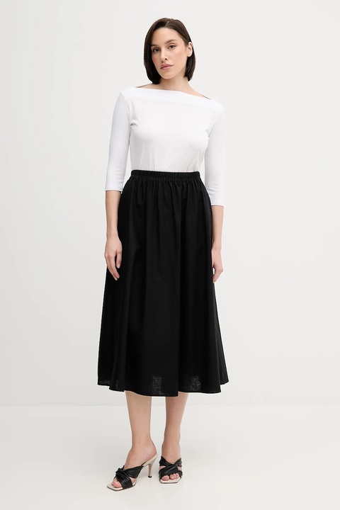 Barbour spódnica z domieszką lnu Elsie kolor czarny midi rozkloszowana LSK0122BK11 - zdjęcie produktu nr 2