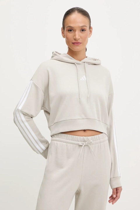 adidas bluza 3-Stripes damska kolor beżowy z kapturem z aplikacją JX7634 - zdjęcie produktu nr 1