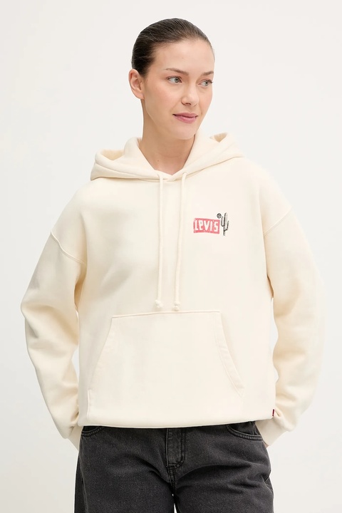 Levi's bluza damska kolor beżowy z kapturem z nadrukiem 001B6 - zdjęcie produktu nr 2