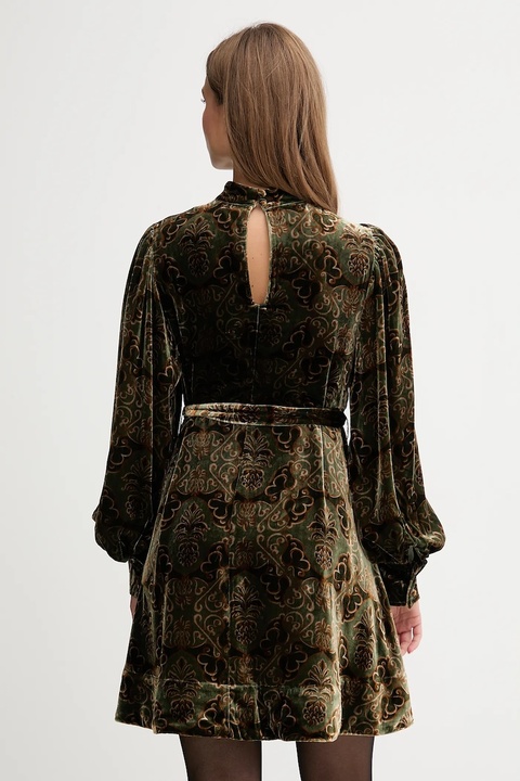 Barbour sukienka z dodatkiem jedwabiu x Farm Rio kolor zielony mini rozkloszowana LDR0959 - zdjęcie produktu nr 2
