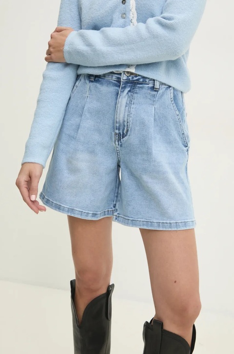 Answear Lab szorty jeansowe damskie kolor niebieski gładkie high waist - zdjęcie produktu nr 1