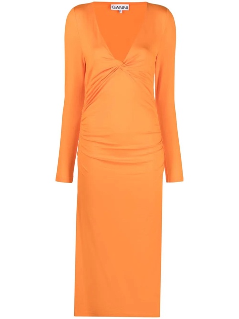 GANNI V-neck long-sleeve dress - Orange - zdjęcie produktu nr 1