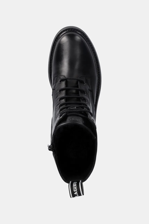 Karl Lagerfeld workery skórzane BURLY BIKER damskie kolor czarny na płaskim obcasie KL43455 - zdjęcie produktu nr 2