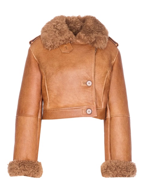 Chloé shearling-collared leather jacket - Brown - zdjęcie produktu nr 1