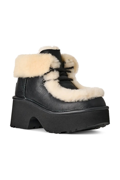 UGG botki skórzane Esmee Leather Lace Up damskie kolor czarny na słupku ocieplone 1176110.BLK - zdjęcie produktu nr 2