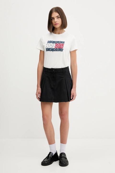 Tommy Jeans spódnica bawełniana kolor czarny mini rozkloszowana DW0DW21137 - zdjęcie produktu nr 2