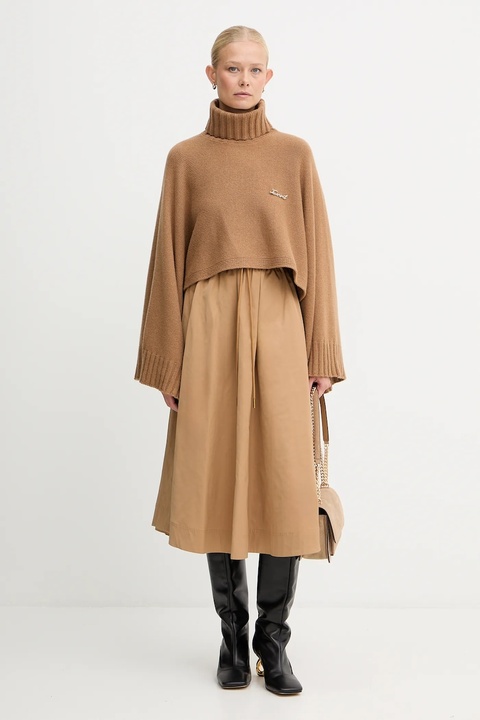 Twinset sweter z dodatkiem wełny damski kolor brązowy lekki z golfem 252TT3422 - zdjęcie produktu nr 2