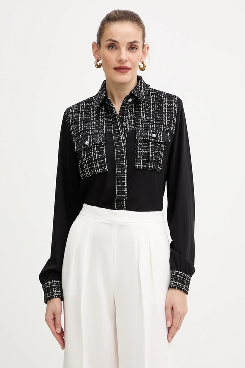 Guess koszula SANDRA damska kolor czarny regular z kołnierzykiem klasycznym W5BH55 W2382 - zdjęcie produktu nr 1